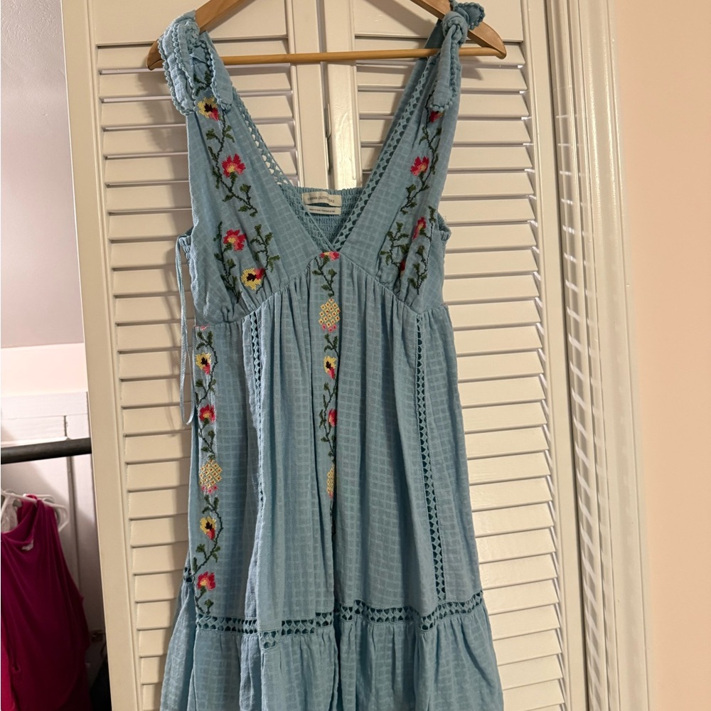 Blue Embroidered Sleeveless Dress
